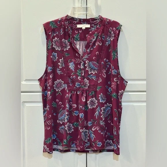 NWOT~Ann Taylor Loft~Floral Lace Trim Purple Plum Sleeveless Blouse~Size XXL~125 - Picture 1 of 9